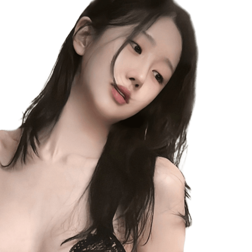 Young woman with long dark hair, head gently tilted, wearing a black lace top, gazing sideways with a soft expression.