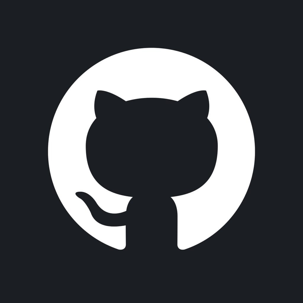 GitHub logo: white circle with black Octocat silhouette on dark background